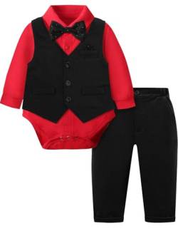 mintgreen Baby Anzug Junge Hochzeit, Gentleman Weihnachten Body Weste Bekleidungssets, Rot & Schwarz, 12-18 Monate, 90 von mintgreen