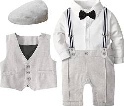 mintgreen Baby Junge Gentleman Strampler mit Hut, Hellgrau, 6-9 Monate, 70 von mintgreen