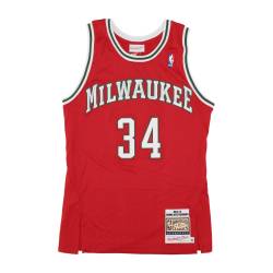 Herren-Basketball-Tanktop, NBA-Heimtrikot 2014, Nr. 34, Giannis Antetokounmpo, Milbuc, Rot von mitchell-ness