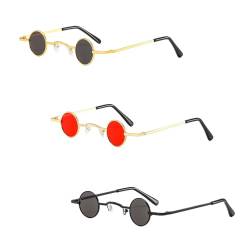 mnb INNAL Kleine Runde Sonnenbrille 3 Paare Klein Retro Hippie Brille Vintage Sonnenbrille Metallrahmen Street Style Small Round Sunglasses für Männer Damen von mnb