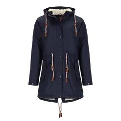 modAS Damen Regenmantel aus PU - Frauen Regenjacke gefüttert mit Teddy-Fleece Futter wasserdicht in Marine Größe 40 bis 42 von modAS