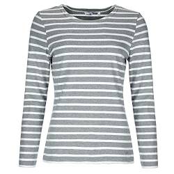 modAS Damen Shirt Streifenshirt 1/1-Arm - Ringelshirt Langarmshirt Damen Gestreift - Longsleeve Shirt mit Streifen aus Baumwolle in Graumelange/Weiß Größe 36 von modAS