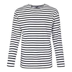 modAS Herren Shirt Bretonisches Streifenshirt - Ringelshirt Streifenshirt Langarmshirt mit Streifen aus Baumwolle in Weiß/Blau Größe 44 von modAS