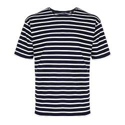 modAS Herren T-Shirt Bretonisches Streifenshirt - Ringelshirt Streifenshirt Kurzarm mit Streifen aus Baumwolle in Blau/Weiß Größe 56 von modAS