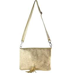 modamoda de - T242 - ital. Leder Clutch Umhängetasche Small, Farbe:Lightgold Metallic von modamoda de