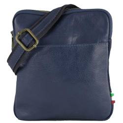 modamoda de - T256 - ital. Umhängetasche Messengertasche Klein aus Leder, Farbe:Dunkelblau von modamoda de