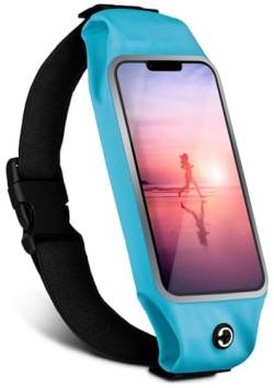 moex Laufgürtel Handy für Samsung Galaxy S23 FE Lauftasche Jogging Tasche Wasserfest, Slim Running Belt Flexibel mit Sichtfenster, Laufgurt zum Joggen Bauchtasche Sport, Türkis von moex