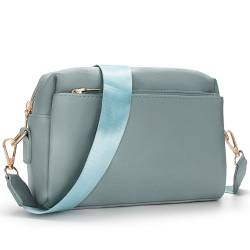 molshine Handy Umhängetasche Damen,Kleine Schultertasche,Vegan Leder Crossbody Bag mit drei Reißverschlussfächern,Elegant Handtasche mit Verstellbar Schultergurt HB040(Blau) von molshine