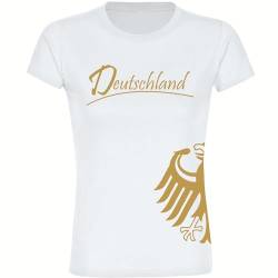 multifanshop® Damen T-Shirt - Deutschland - Adler seitlich Gold - Druck Gold metallic - Wappen Frauen Fanartikel - Größe 3XL weiß von multifanshop