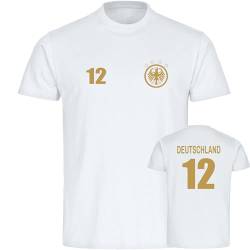 multifanshop® Herren T-Shirt - Deutschland - Adler Retro Trikot 12 Gold - Druck Gold metallic - Wappen Männer Fanartikel - Größe 3XL weiß von multifanshop