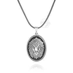 925 Sterling Silber Löwe Design Oval Herren Halskette mit Fuchsschwanz Kette 50cm Metall Kein Edelstein, 50cm, Metall, Kein Edelstein von mysilverworld