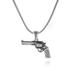 mysilverworld 925 Sterling Silber Gun Design Herren Halskette mit Fuchsschwanzkette, 55cm, Metall, Kein Edelstein von mysilverworld