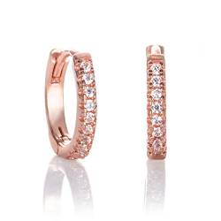 Namana kleine Creolen aus RoseGold für Damen, Kleine Huggie-Ohrringe für Frauen und Mädchen, 925 Sterling Silber Creolen für Damen mit Cubic Zirkonia Steinen, Huggie-Creolen aus Rosegold von namana