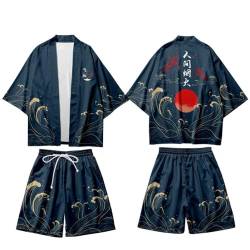 nicticsi Yukata Herren Japanischer Kimono Sommer Schlafanzug Hausanzug Set Cardigan Lose Outwear Vintage 3/4 Hülse Vielfarbig Druck Nachthemd Herrenhemd Stil7 3XL von nicticsi