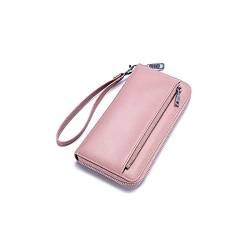 niei Geldbörsen für Damen Echtes Leder Frauen Clutch Lange Brieftasche Damen Brieftaschen und Geldbänder Armband Reißverschluss Telefon Pocket Card Holder Passport (Color : Pink) von niei