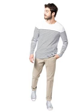 Maritimes Langarmshirt Herren Breton gestreift weiß blau Navy Marine Shirt T-Shirt Longsleeve mit Zierstick auf Schulter Weiss-Blau und Blau-Weiss S bis 3XL, Navy M von noTrash2003