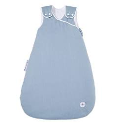 nordic coast company Schlafsack Baby Ganzjährig 70 cm | Voile Blau-Grau | Ganzjahresschlafsack Baby für 18-24° Raumtemperatur | Ideale Baby Erstausstattung Blau Grau von nordic coast company