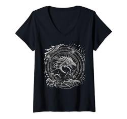 Damen Drakkars Mjlnir nordische Runen Nordmann Mythologie T-Shirt mit V-Ausschnitt von nordische Kultur und Nordmänner Designs