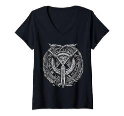 Damen Horn Odins Wikinger nordische Runen Nordmann Mythologie T-Shirt mit V-Ausschnitt von nordische Kultur und Nordmänner Designs
