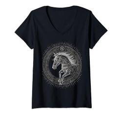 Damen Odins Pferd nordische Runen Nordmann Mythologie T-Shirt mit V-Ausschnitt von nordische Kultur und Nordmänner Designs
