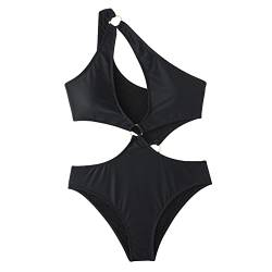 nvtuuer Damen Eine Schulter Asymmetrischer Einteiliger Badeanzug Bikini Rückenfrei Strandbikinis Elegant Cutout Triangel Monokini Badeanzüge (Schwarz, 40) von nvtuuer