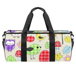 Cartoon Tier Eule Pilz Vogel Blatt Sport Turnbeutel Fitness Workout Duffel Bag Reisetasche Tote Handtasche Ausrüstung Tasche für Damen Herren, mehrfarbig, 17.7x9x9 inches von nycda