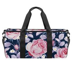 Handgezeichnete rosa Rosen Blumenmuster Sport Turnbeutel Fitness Workout Duffel Bag Reisetasche Tote Handtasche Ausrüstung Tasche für Damen Herren, mehrfarbig, 17.7x9x9 inches von nycda