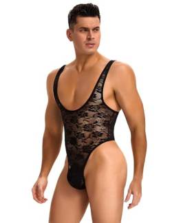 ohmydear Sissy Dessous Männer Spitzen Tops Bodysuit Herren Mesh Body Männer Dessous Erotisch Overall Body Ärmellose Singlet Sexy Unterwäsche Reizwäsche Unterhemd für Nachtwäsche, Valentinstag, Partys von ohmydear