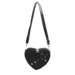 ohodhmnu Damen Tragetasche, 2024 Schultertaschen Herzform Niet Crossbody Tasche Leder Handytasche für Mädchen Frauen, Schwarz von ohodhmnu