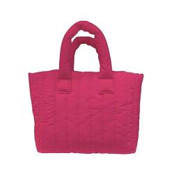 ohodhmnu Damen Tragetasche, Winter Damentasche Weiche Nylon Handtaschen Baumwolle Pad Stitching Geldbörsen Taschen Koreanische Leichte Damentasche, hot pink, with ribbon von ohodhmnu