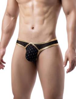 ohyeahlady Herren String Tanga Sexy Unterwäsche Netz Slips Kunstleder Große Größen Sissy Dessous Reizwäsche Mesh Unterhosen Thong Transparent Low-Rise G-String Mini Bikini Briefs Gold S von ohyeahlady