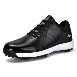 omcam Herren Spikes Golfschuhe Professionelle wasserdichte Wanderschuhe Für Männer Leder Stachelschuhe,Schwarz,39 EU von omcam