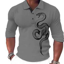 Herren Knopf-Poloshirts Mode Schlange gedruckt Langarm-Polo Pullover Lässiges Revers-Top Vintage T-Shirt für die Straße von oneforus