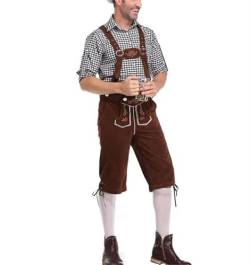 Trachtenlederhosen für Herren,Herren Lederhosen Elegante Trachtenhose Trachten Lederhose mit Träger für Männer- Oktoberfest Hose Lederhose Herren lang Bayerisches Bierkerl Schwarz Braun von oneforus