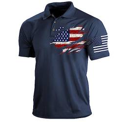 oneforus Herren USA Flagge Poloshirt Kurzarm Militär Taktisches Poloshirt Juli 4th Golf Tennis Sporthemden Knopfleiste Tops von oneforus