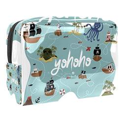 Kosmetiktasche für Damen, Cartoon, Piratenschiff, Reise-Kulturbeutel, groß, PVC, Make-up, praktische Tasche, Organizer mit Reißverschluss von opleicx