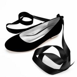 Frauen Komfort Flach Satin Hochzeit Schuhe Runde Zehe Schleife Braut Abend Party Flats Schuhe,Schwarz,44 EU von ottspu