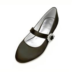 ottspu Bequeme Satin Runde Zehe Flats Für Frauen Hochzeit Flats Für Braut Schuhe Abend Party Gast Schuhe Für Frauen Dressy Mary Jane,Schwarz,43 EU von ottspu