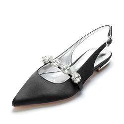 ottspu Damen Geschlossene Zehe Satin Hochzeit Flats Slingback Flats Für Braut Prom Abend Brautparty Kleid Flats,Schwarz,40 EU von ottspu