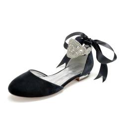 ottspu Damen Runde Zehe Flanell Hochzeit Flats Für Braut Bequeme Hochzeitsschuhe Niedrige Absätze Braut Flats Abend Prom Party Kleid Schuhe Pumpen,Schwarz,41 EU von ottspu