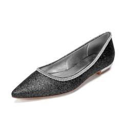 ottspu Damen Strass Flache Schuhe Sparkly Verschönert Party Hochzeit Kleid Ballets,Schwarz,43 EU von ottspu