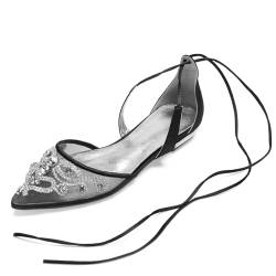 ottspu Flache Hochzeitsschuhe Für Braut Strass Spitze Zehe Braut Flats Frauen Formale Schuhe,Schwarz,37 EU von ottspu