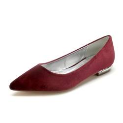 ottspu Flache Hochzeitsschuhe Für Die Braut Flanell Spitze Zehe Slip on Bridal Flats Frauen Formale Schuhe,Burgundy,39 EU von ottspu