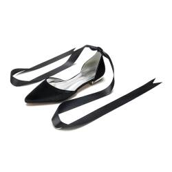 ottspu Flanell Hochzeitsschuhe Für Braut Flats Ribbon Flache Brautschuhe Frauen Abendkleid Schuhe,Schwarz,40 EU von ottspu