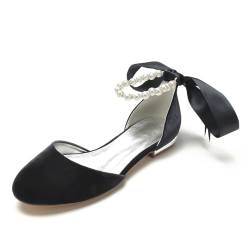 ottspu Frauen Komfort Flach Flanell Hochzeit Schuhe Runde Zehe Perle Braut Abend Party Flats Schuhe,Schwarz,41 EU von ottspu