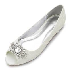 ottspu Frauen Peep Toe Spitze Hochzeit Flats Für Braut Komfortable Strass Brautschuhe Formal Flats Ballet Flats,Elfenbein,37 EU von ottspu