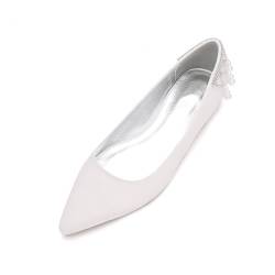 ottspu Frauen Satin Perlen Hochzeit Flats Schuhe für Braut Pointed Toe Prom Abend Bridal Party Kleid Flats,Elfenbein,39 EU von ottspu