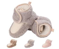 Baby Neugeborene Fleece Bootie, Winter Warme rutschfeste Weiche Sohle Winterschuhe Sock Schuhe Niedlich Einstellbar Krabbelschuhe Prewalker Stiefel für Mädchen Jungen Kleinkind Gr.12-18 Monate Grau von outfit spring