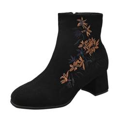 oxsdMKQ Weite Passform, Stiefeletten für Damen, Retro-Plateau-Stiefel, Schlupfstiefel, klobiger Absatz, Wanderschuhe, lässig, Smart-Party-Schuhe, Booties mit Blume, perfekt für Schule, Arbeit, Tanz, von oxsdMKQ