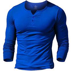 Herren Lange Henley T-Shirt Taste Knopfleiste Einfacher V-Ausschnitt Hemden Baumwolle Blau XL von palglg